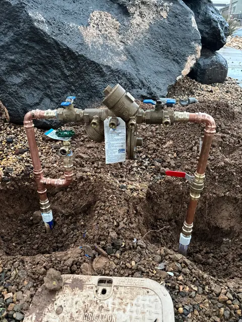 Backflow preventer installed on a new water service line