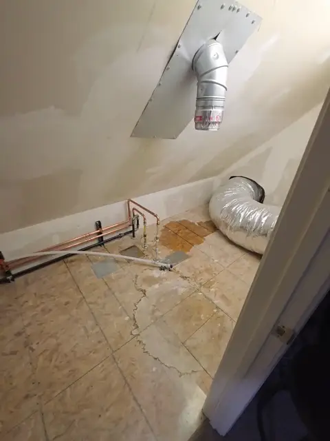 Mechanical room plumbing rough-in with new copper lines
