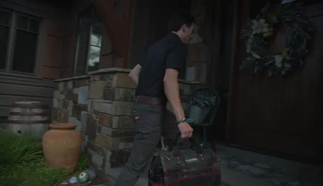 Element plumber arriving at a client's front door