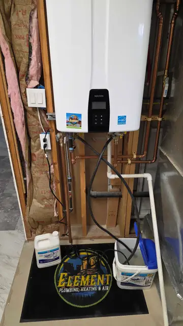 Tankless water heater set up for a descaling flush