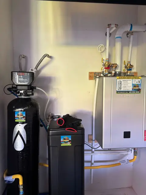 Tankless water heater installed with a water softener