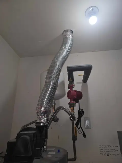 Water heater venting and hot water recirculation pump